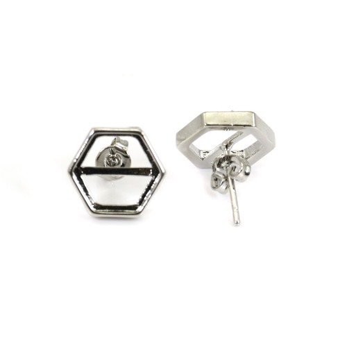 Hexagon cabochon earring 10mm - Silver plated x 2pcs