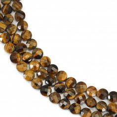 Round flat faceted tiger eye 10mm x 39cm