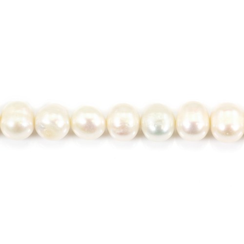 Perla cultivada de agua dulce, blanca, ovalada, 9-10mm x 37cm