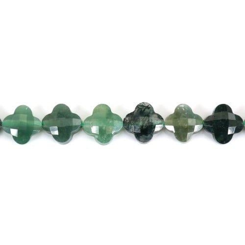 Moss agate clover faceted 10mm x 40cm