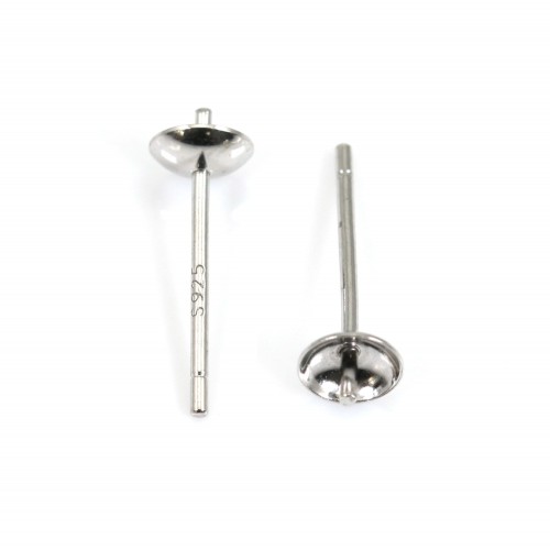 Pins d'oreilles for half drilled Rhodium Silver 4mm x 4pcs