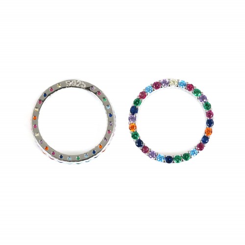 Breloque cercle pavé multicolore 13.5mm - oxyde de zirconium & Argent 925 rhodié x 1pc