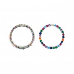13.5mm multicolored pave circle charm - zirconium oxide & rhodium-plated 925 silver x 1pc