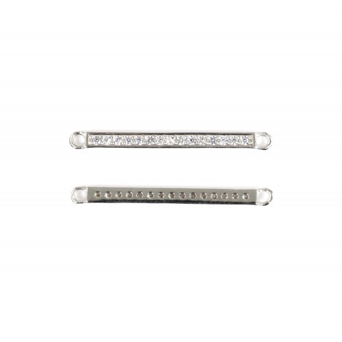 Spacer pave bar 2x26mm - zirconium oxide & rhodium-plated 925 silver x 1pc