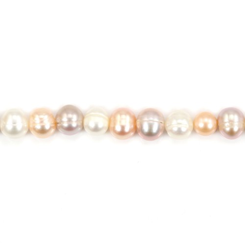 Perles de culture d'eau douce, multicolore, ovale 7-8mm x 40cm