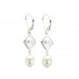 Zirconium oxide diamond & freshwater pearl earrings - Silver 925 rhodium plated x 2pcs