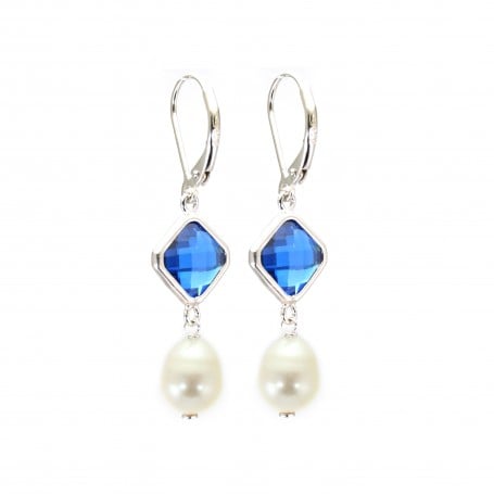 Zirconium oxide diamond & freshwater pearl earrings - Silver 925 rhodium plated x 2pcs