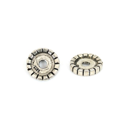 Perla rotonda heishi striata 2x9.5mm - Argento 925 niellé x 1pc