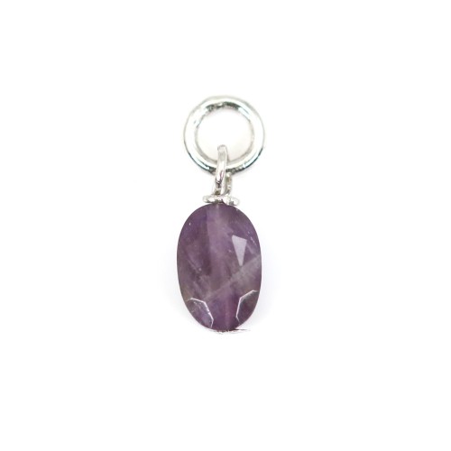 Oval Faceted Amethyst Charm 4x6mm - Silver 925 rhodium x 1pc