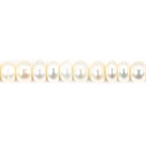 Perle coltivate d'acqua dolce, bianche, rondelle a bottone, 5 mm x 38 cm