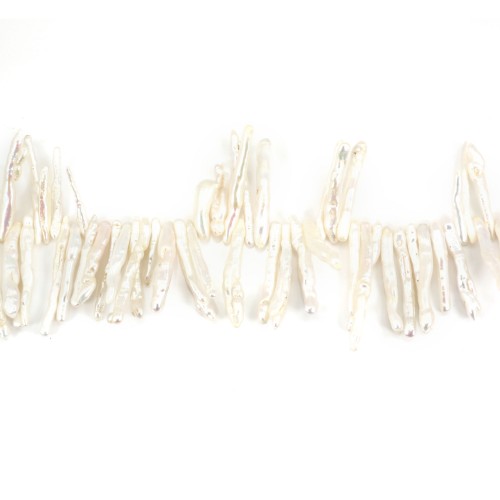 Perle coltivate d'acqua dolce, bianche, tubo barocco, 20-45 mm x 39 cm