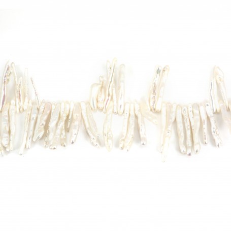 Perles de culture d'eau Douce blanc forme baroque tube 15-20mm x 40cm