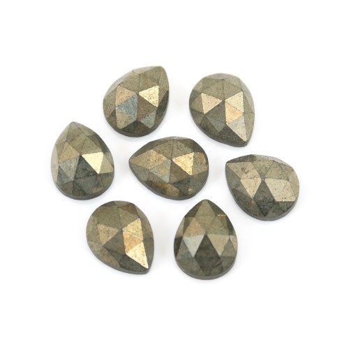 Pyrite faceted drop cabochon 8x10mm x 1pc