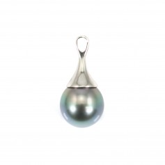 Ciondolo di perle coltivate di Tahiti 10-11 mm - Argento 925 rodiato x 1 pezzo