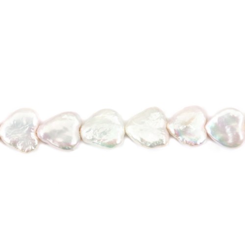 Perla cultivada de agua dulce, blanca, corazón, 11-12mm x 40cm