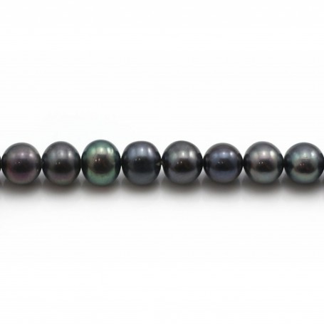 Dark blue round freshwater pearls on thread 6-7mm x 40cm