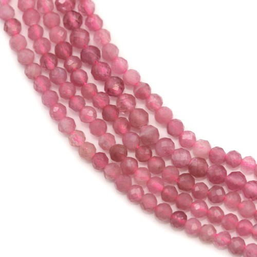 Pink tourmaline, in round faceted shape, 2mm x 39cm