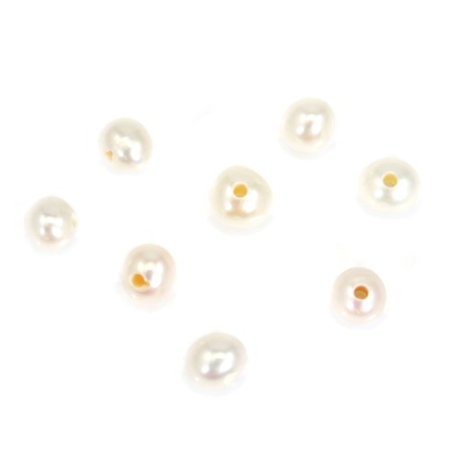 Perla cultivada de agua dulce, blanca, oval 7-8mm x 2pcs