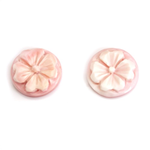 Cabochon Cameo Pink Conch round flower 12mm x 1pc