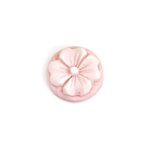 Cabochon Cameo Rosa Conchiglia fiore rotondo 14mm x 1pc