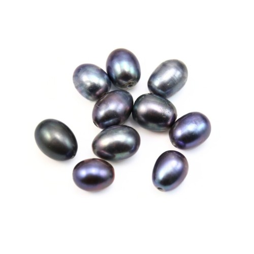 Perle d'eau douce gris violacé ovale 7-8x9-11mm large perçage 1.0mm x 10pcs
