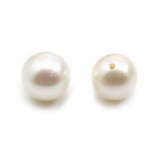 Perla cultivada de agua dulce, semiperforada, blanca, redonda, 9.5-10mm x 1pc