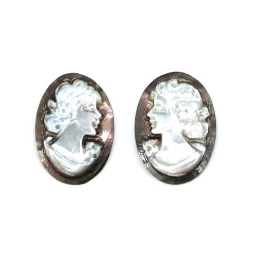 Cabochon Cameo Mother-of-Pearl oval gray woman 10x14mm x 1pc