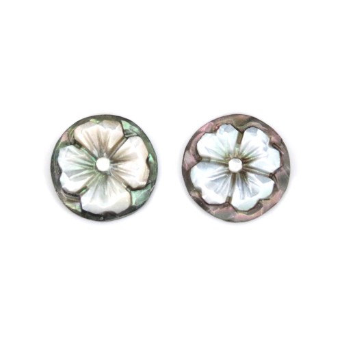 Cabochon Cameo Mother-of-pearl round flower 16mm x 1pc