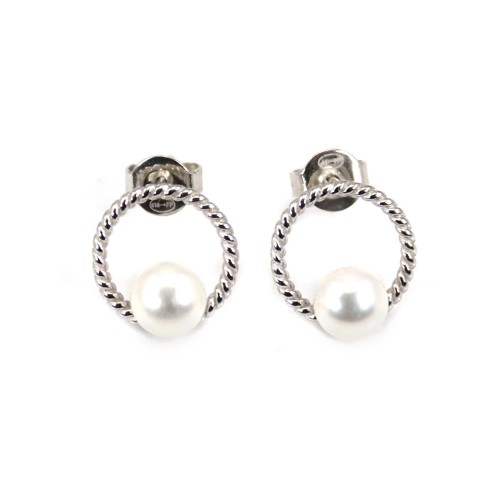Ohrring mit Ring aus weißer Zuchtperle - 925er Silber, rhodiniert x 2St