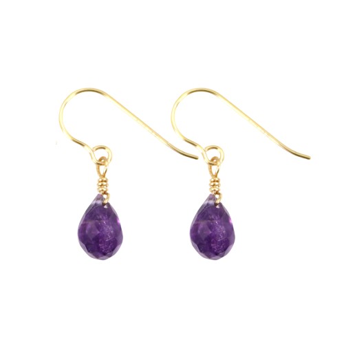 Earring Amethyst faceted drop 4x6mm - Gold Filled x 2pcs